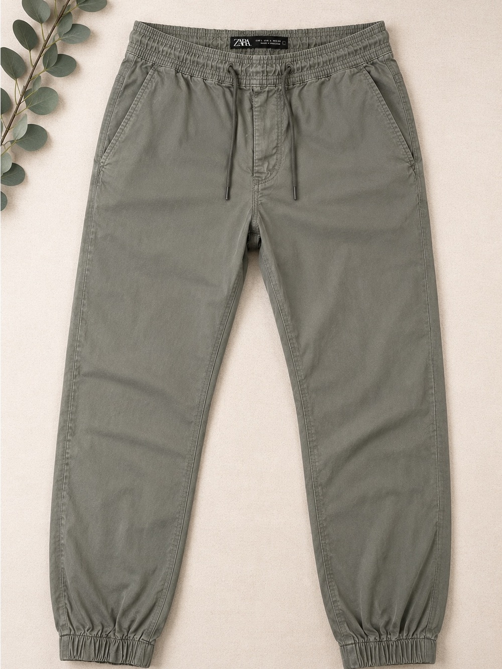 Zara Men’s Olive Green Cargo Jogger Pants Size Large Drawstring Utility